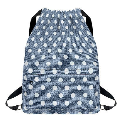 Polka Dot Denim Jeans Pattern Print Drawstring Backpack