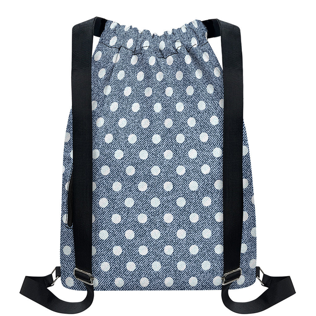 Polka Dot Denim Jeans Pattern Print Drawstring Backpack