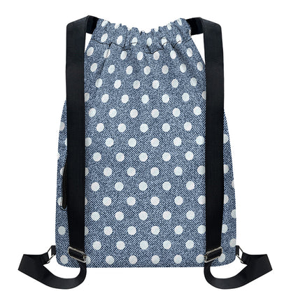 Polka Dot Denim Jeans Pattern Print Drawstring Backpack