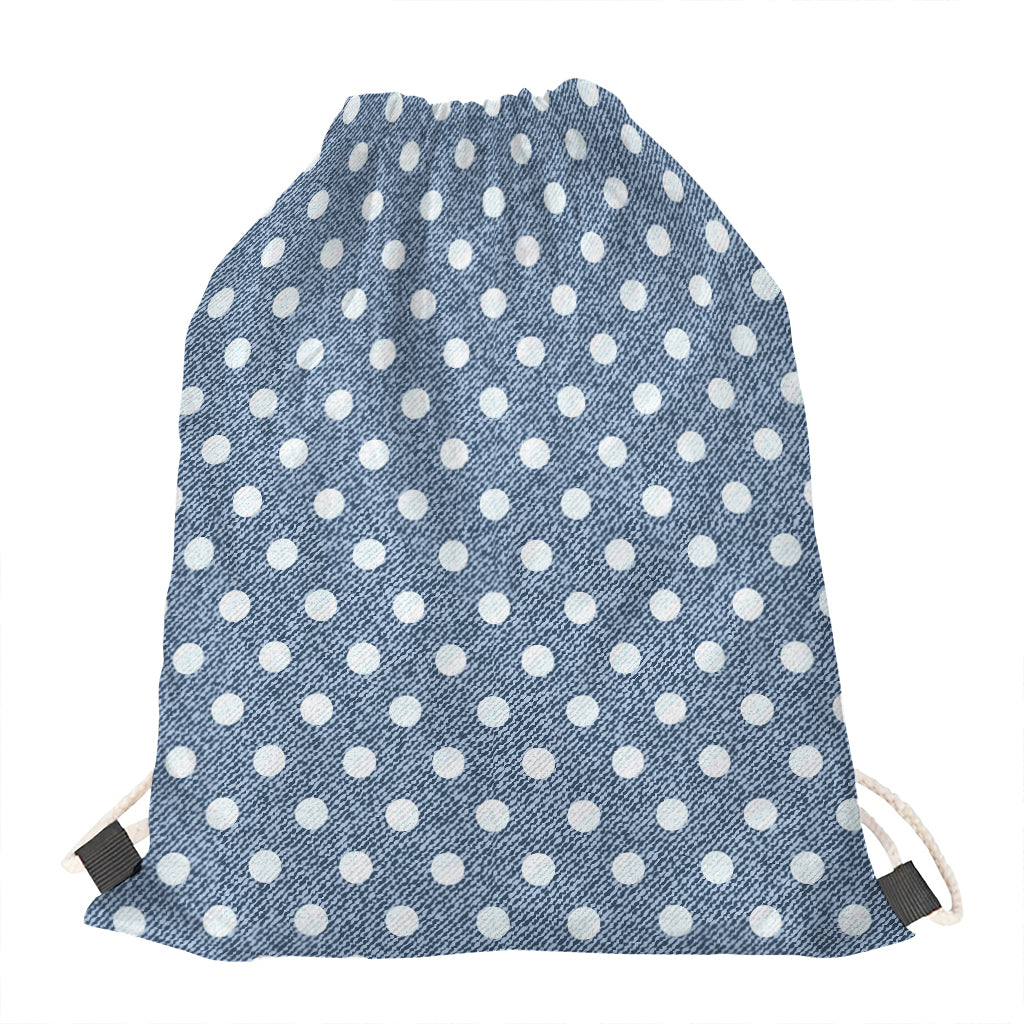 Polka Dot Denim Jeans Pattern Print Drawstring Bag