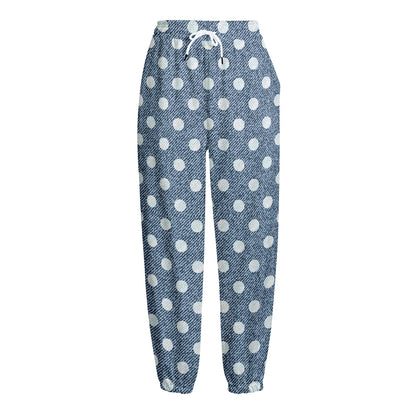 Polka Dot Denim Jeans Pattern Print Fleece Lined Knit Pants