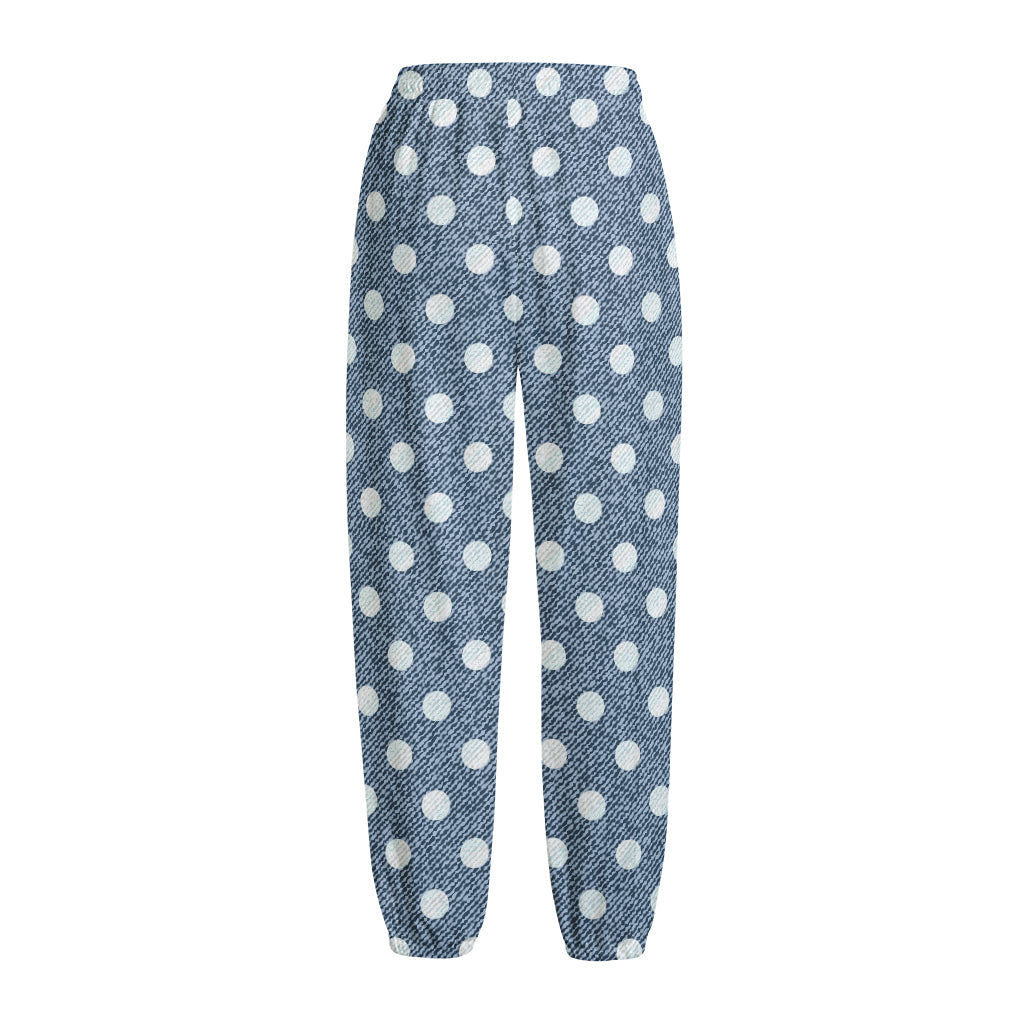 Polka Dot Denim Jeans Pattern Print Fleece Lined Knit Pants