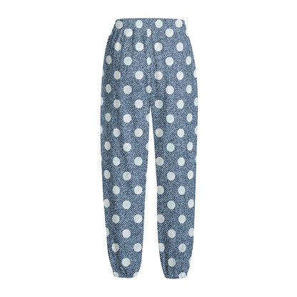 Polka Dot Denim Jeans Pattern Print Fleece Lined Knit Pants