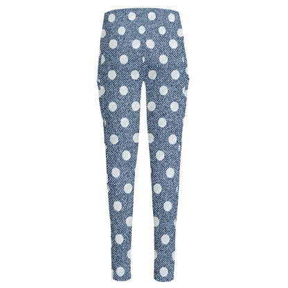 Polka Dot Denim Jeans Pattern Print High-Waisted Pocket Leggings
