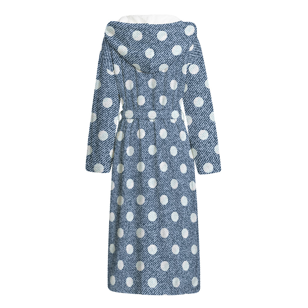 Polka Dot Denim Jeans Pattern Print Hooded Bathrobe