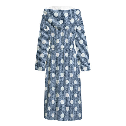 Polka Dot Denim Jeans Pattern Print Hooded Bathrobe