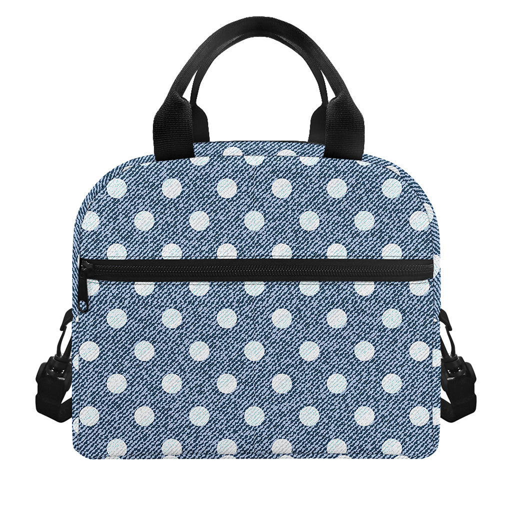 Polka Dot Denim Jeans Pattern Print Insulated Lunch Bag