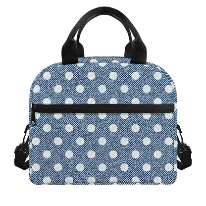 Polka Dot Denim Jeans Pattern Print Insulated Lunch Bag