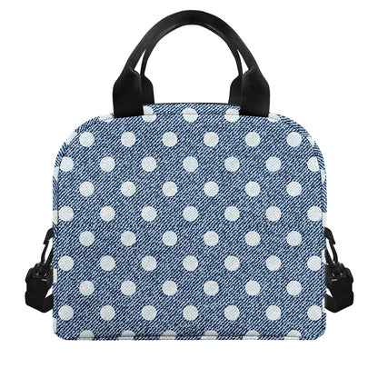 Polka Dot Denim Jeans Pattern Print Insulated Lunch Bag