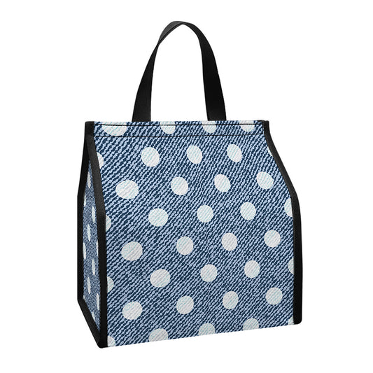 Polka Dot Denim Jeans Pattern Print Insulated Lunch Tote