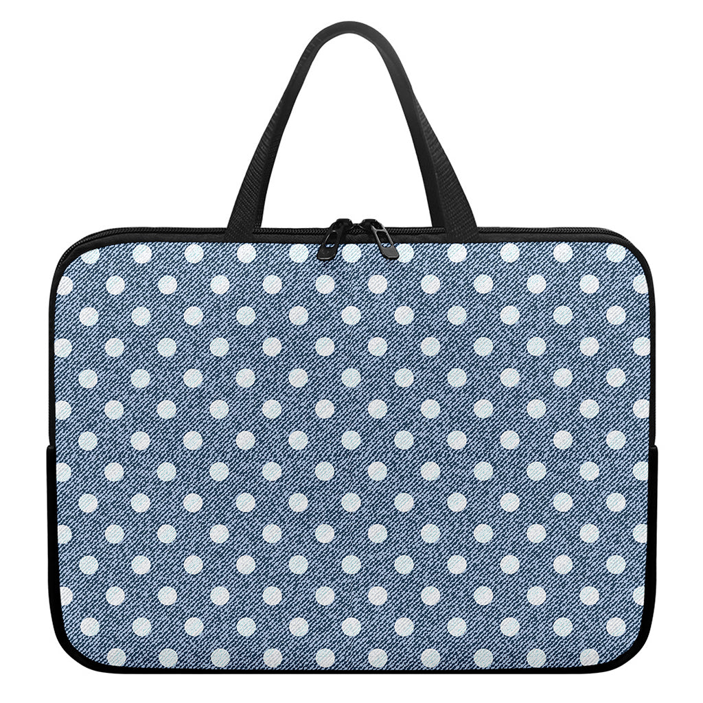 Polka Dot Denim Jeans Pattern Print Laptop Sleeve With Handle