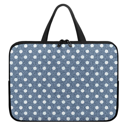 Polka Dot Denim Jeans Pattern Print Laptop Sleeve With Handle
