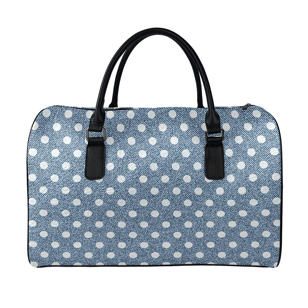 Polka Dot Denim Jeans Pattern Print Leather Duffle Bag