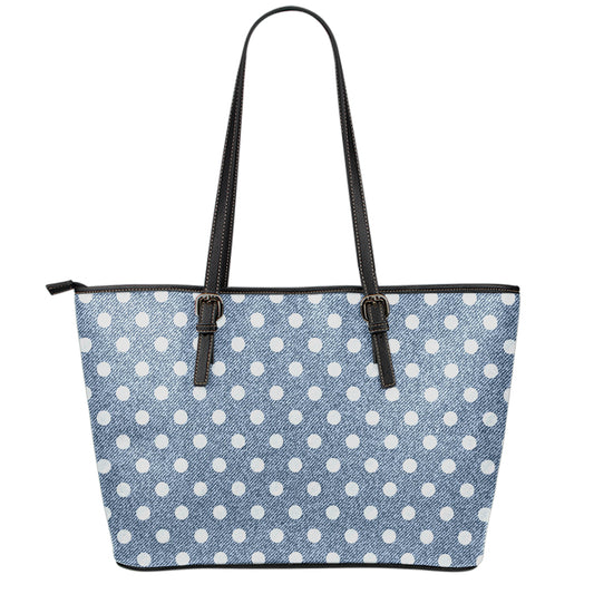 Polka Dot Denim Jeans Pattern Print Leather Tote Bag