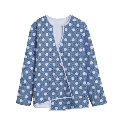 Polka Dot Denim Jeans Pattern Print Long Sleeve Short Coat