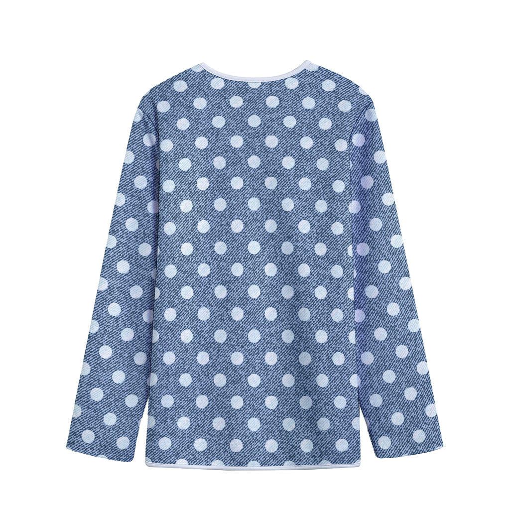 Polka Dot Denim Jeans Pattern Print Long Sleeve Short Coat