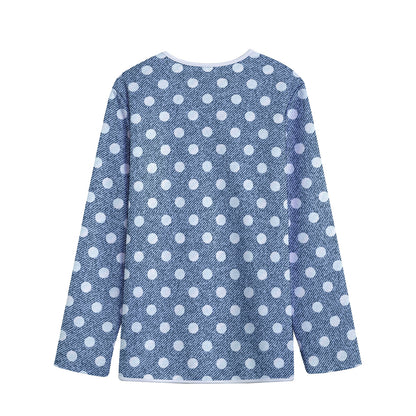 Polka Dot Denim Jeans Pattern Print Long Sleeve Short Coat