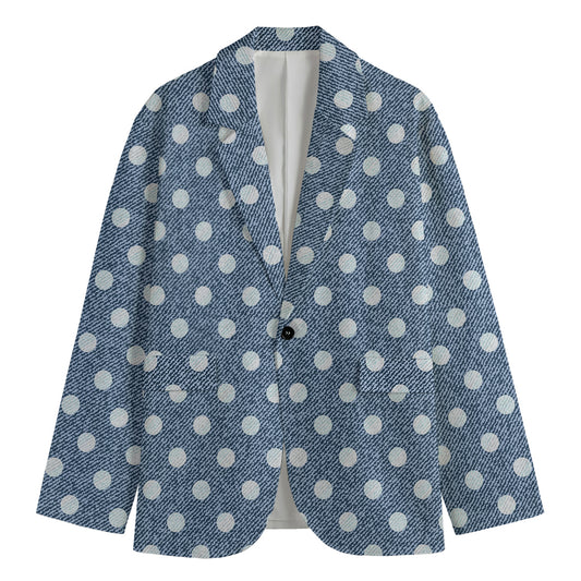 Polka Dot Denim Jeans Pattern Print Men's Blazer