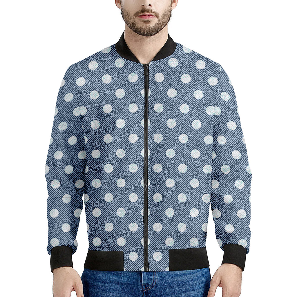 Polka Dot Denim Jeans Pattern Print Men's Bomber Jacket