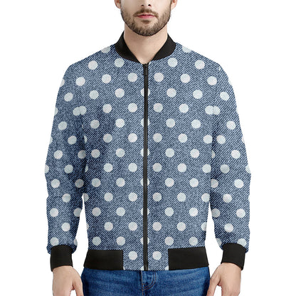 Polka Dot Denim Jeans Pattern Print Men's Bomber Jacket
