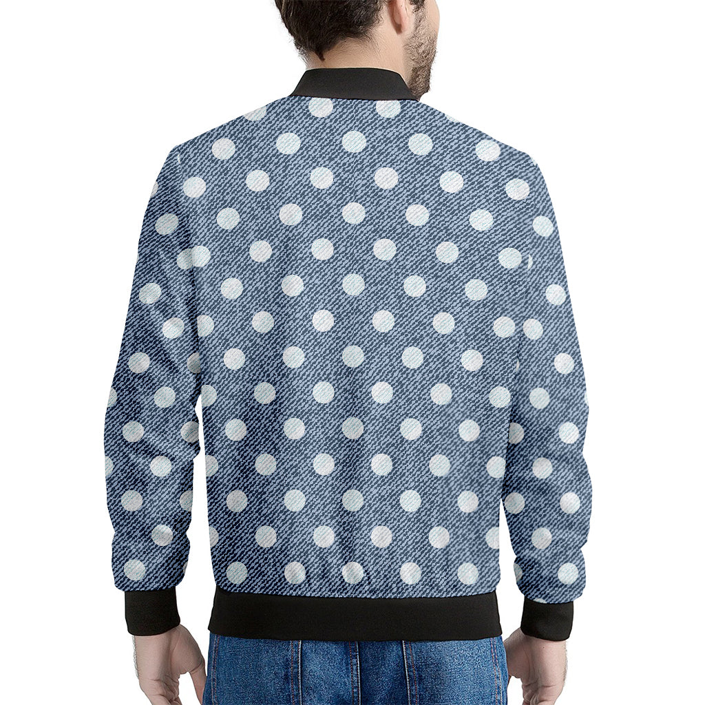 Polka Dot Denim Jeans Pattern Print Men's Bomber Jacket