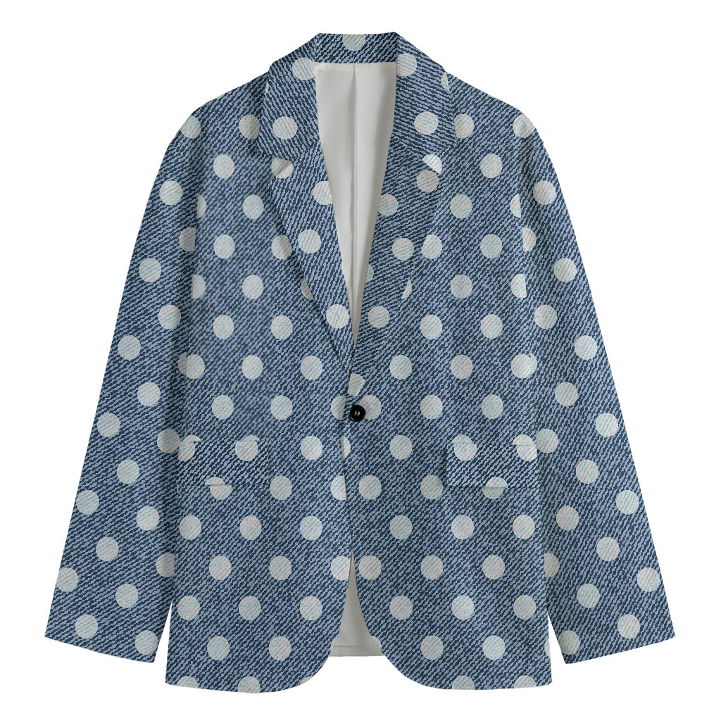 Polka Dot Denim Jeans Pattern Print Men's Cotton Blazer