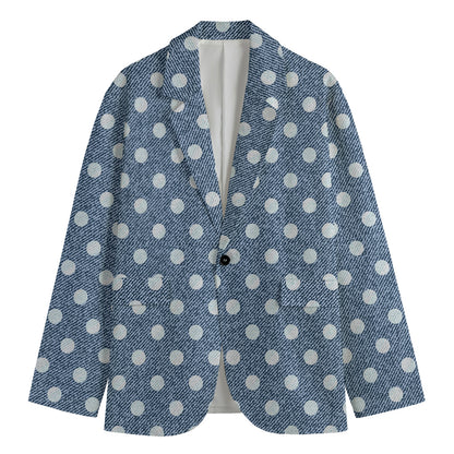 Polka Dot Denim Jeans Pattern Print Men's Cotton Blazer