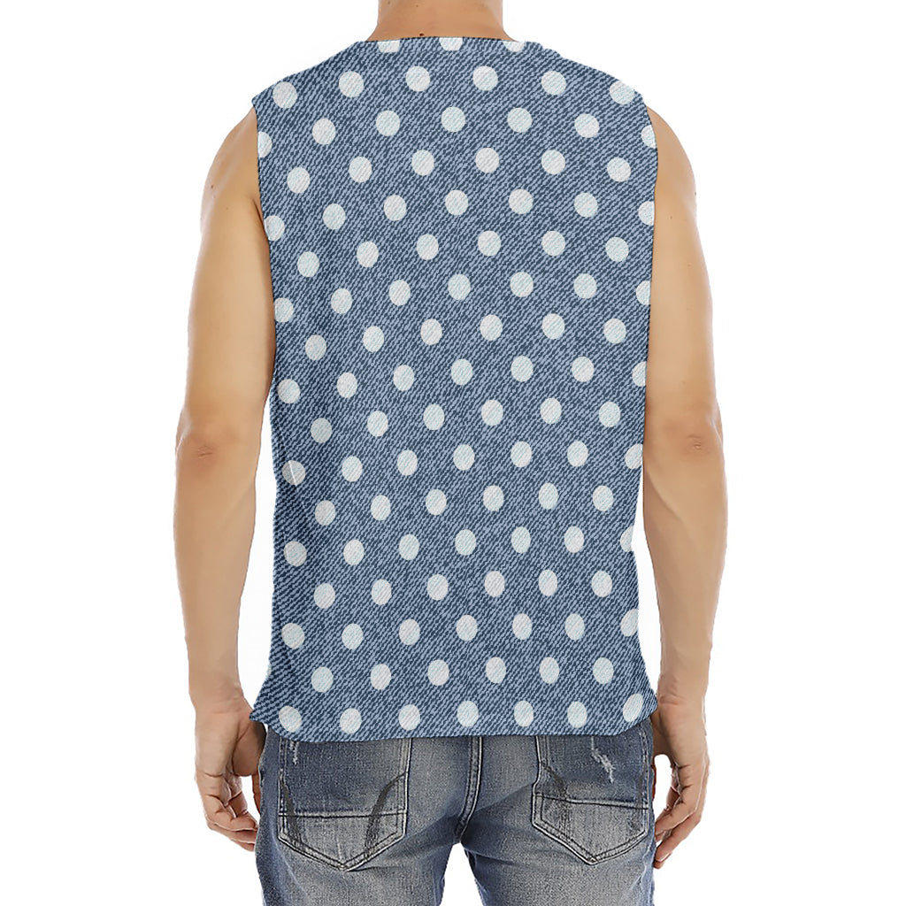 Polka Dot Denim Jeans Pattern Print Men's Fitness Tank Top