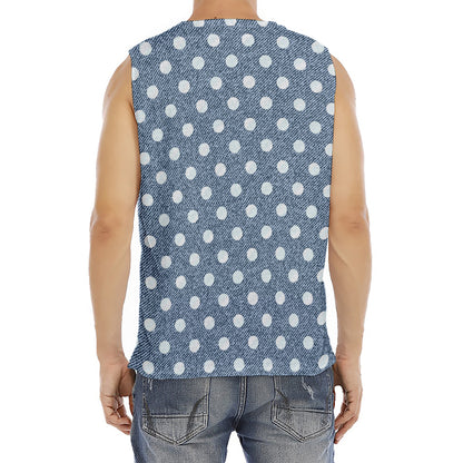 Polka Dot Denim Jeans Pattern Print Men's Fitness Tank Top