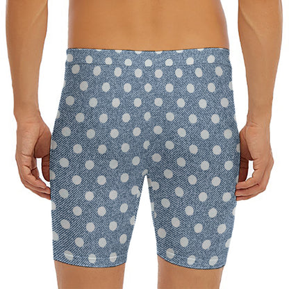 Polka Dot Denim Jeans Pattern Print Men's Long Boxer Briefs