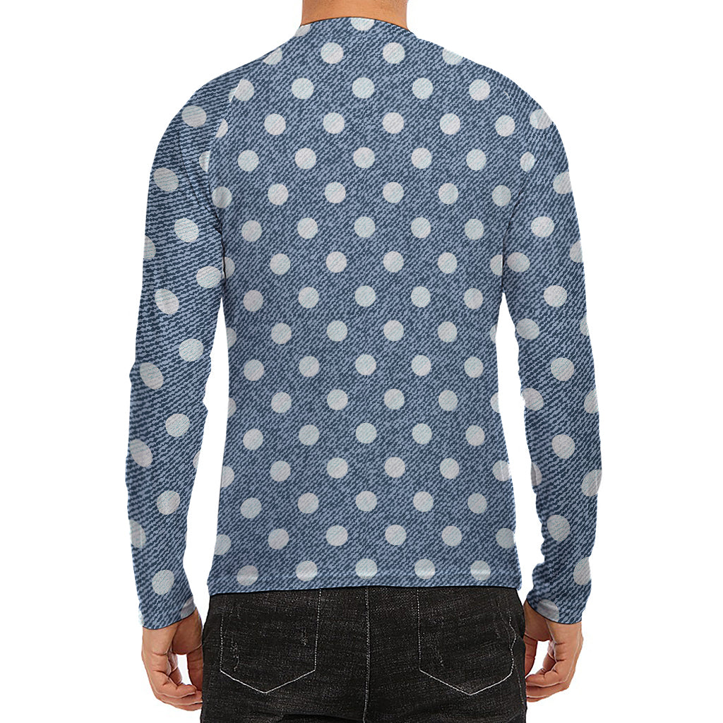Polka Dot Denim Jeans Pattern Print Men's Long Sleeve Rash Guard