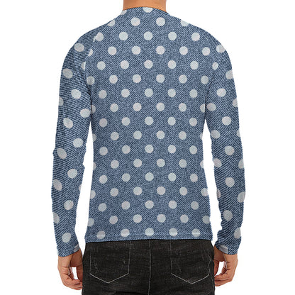 Polka Dot Denim Jeans Pattern Print Men's Long Sleeve Rash Guard