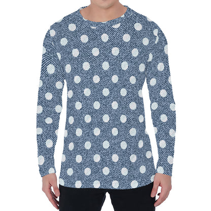 Polka Dot Denim Jeans Pattern Print Men's Long Sleeve T-Shirt