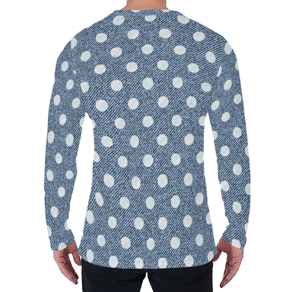 Polka Dot Denim Jeans Pattern Print Men's Long Sleeve T-Shirt