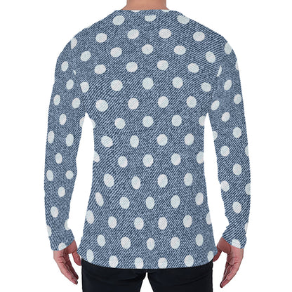 Polka Dot Denim Jeans Pattern Print Men's Long Sleeve T-Shirt