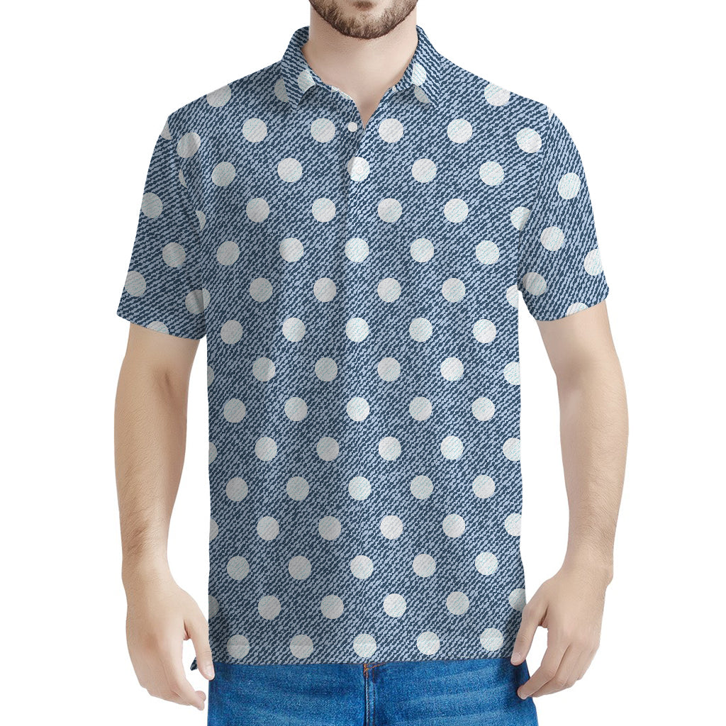 Polka Dot Denim Jeans Pattern Print Men's Polo Shirt