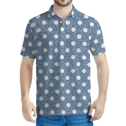 Polka Dot Denim Jeans Pattern Print Men's Polo Shirt