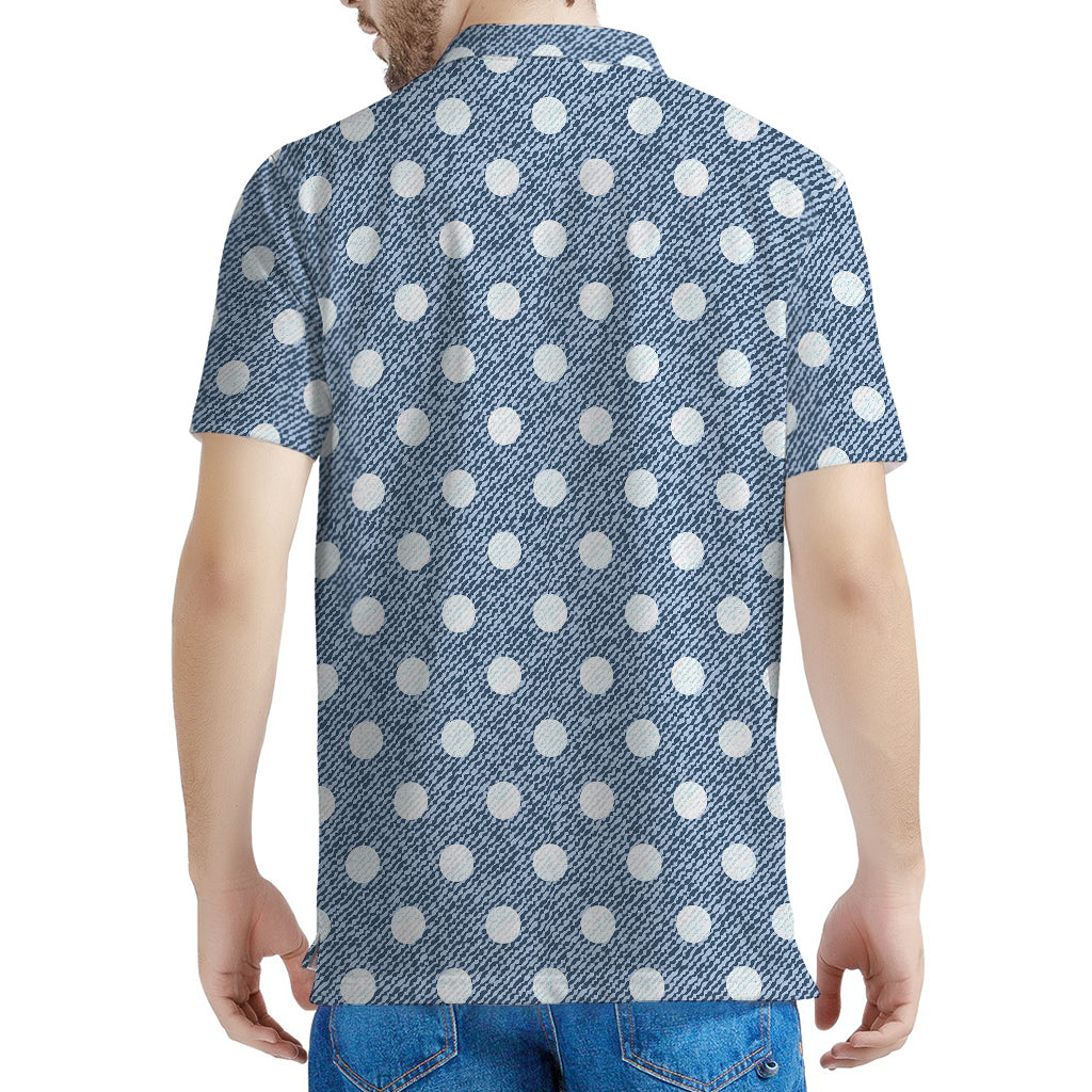 Polka Dot Denim Jeans Pattern Print Men's Polo Shirt