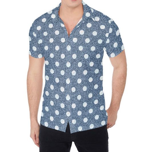 Polka Dot Denim Jeans Pattern Print Men's Shirt