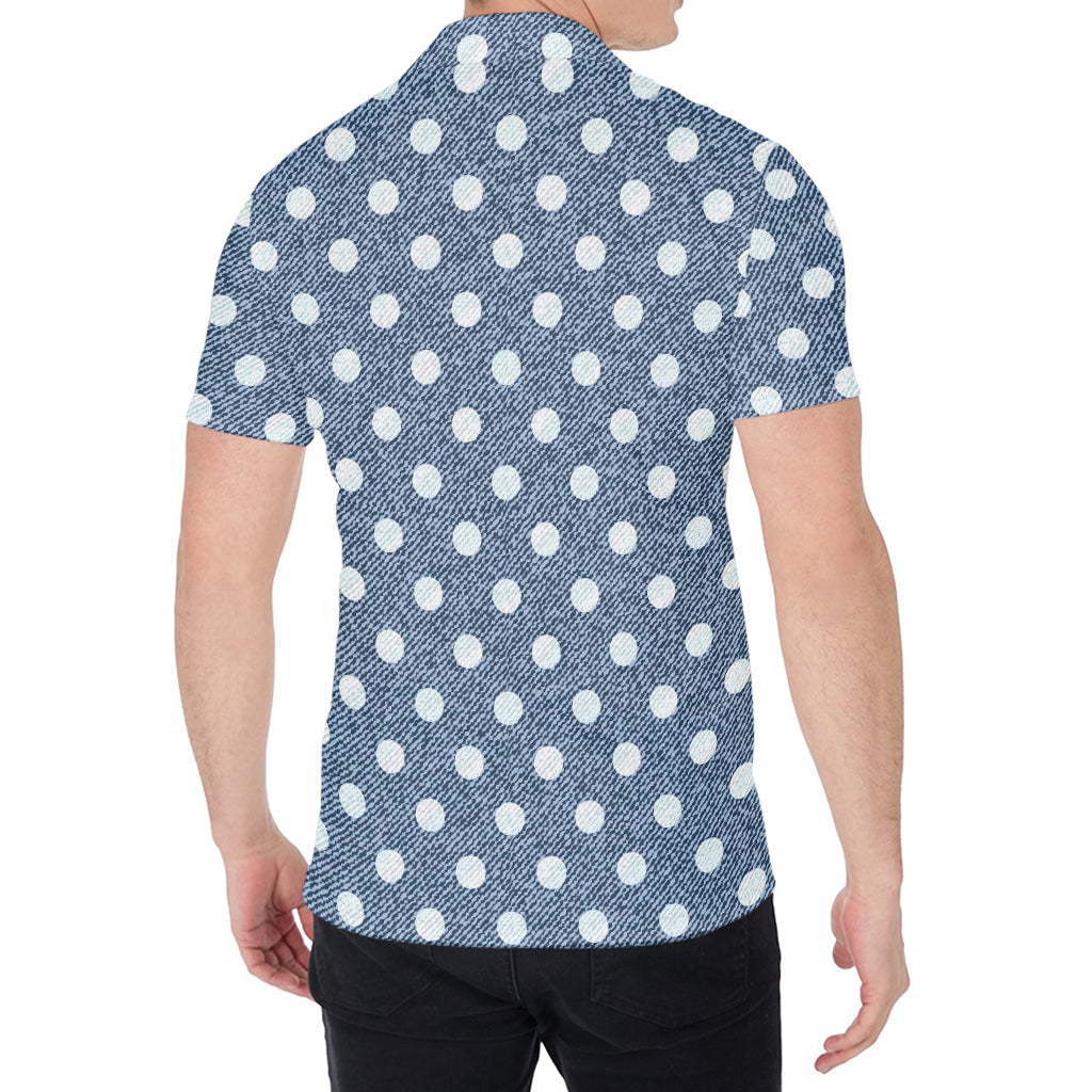 Polka Dot Denim Jeans Pattern Print Men's Shirt