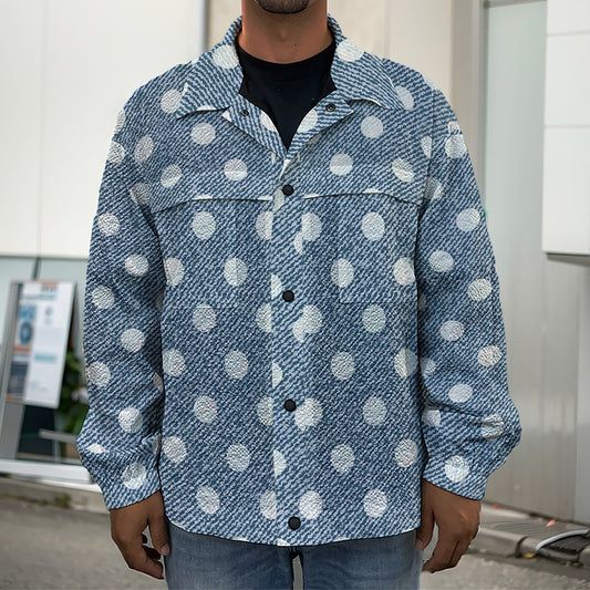 Polka Dot Denim Jeans Pattern Print Men's Shirt Jacket