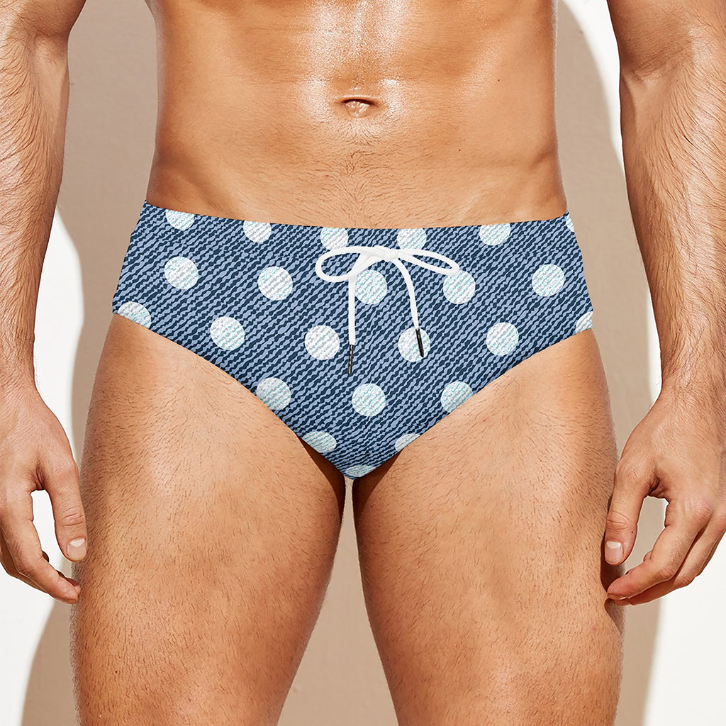 Polka Dot Denim Jeans Pattern Print Men's Swim Briefs