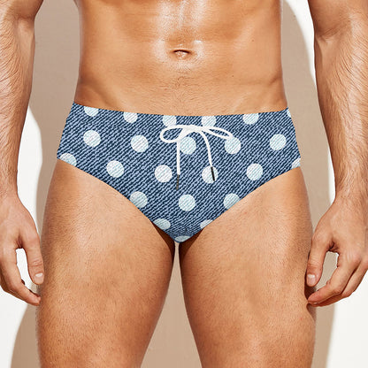 Polka Dot Denim Jeans Pattern Print Men's Swim Briefs