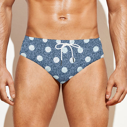 Polka Dot Denim Jeans Pattern Print Men's Swim Briefs