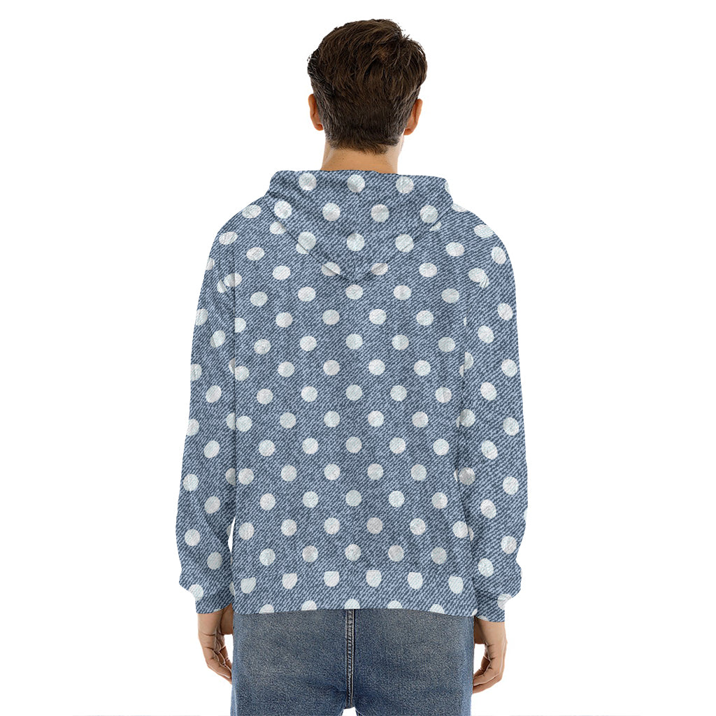 Polka Dot Denim Jeans Pattern Print Men's Velvet Pullover Hoodie