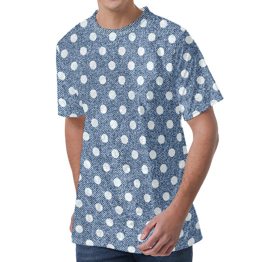 Polka Dot Denim Jeans Pattern Print Men's Velvet T-Shirt