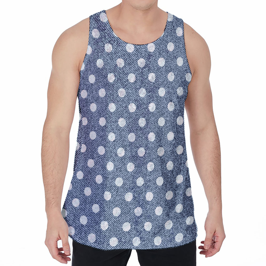 Polka Dot Denim Jeans Pattern Print Men's Velvet Tank Top