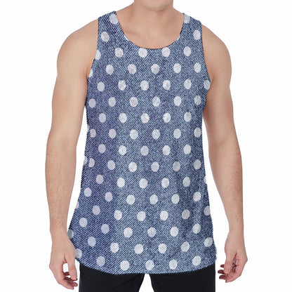 Polka Dot Denim Jeans Pattern Print Men's Velvet Tank Top
