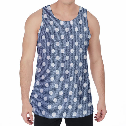 Polka Dot Denim Jeans Pattern Print Men's Velvet Tank Top