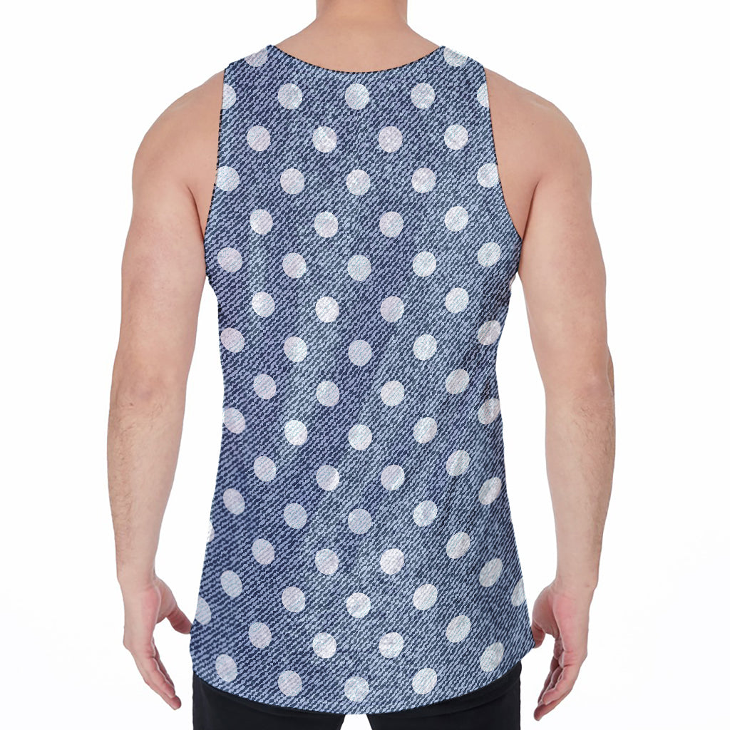 Polka Dot Denim Jeans Pattern Print Men's Velvet Tank Top